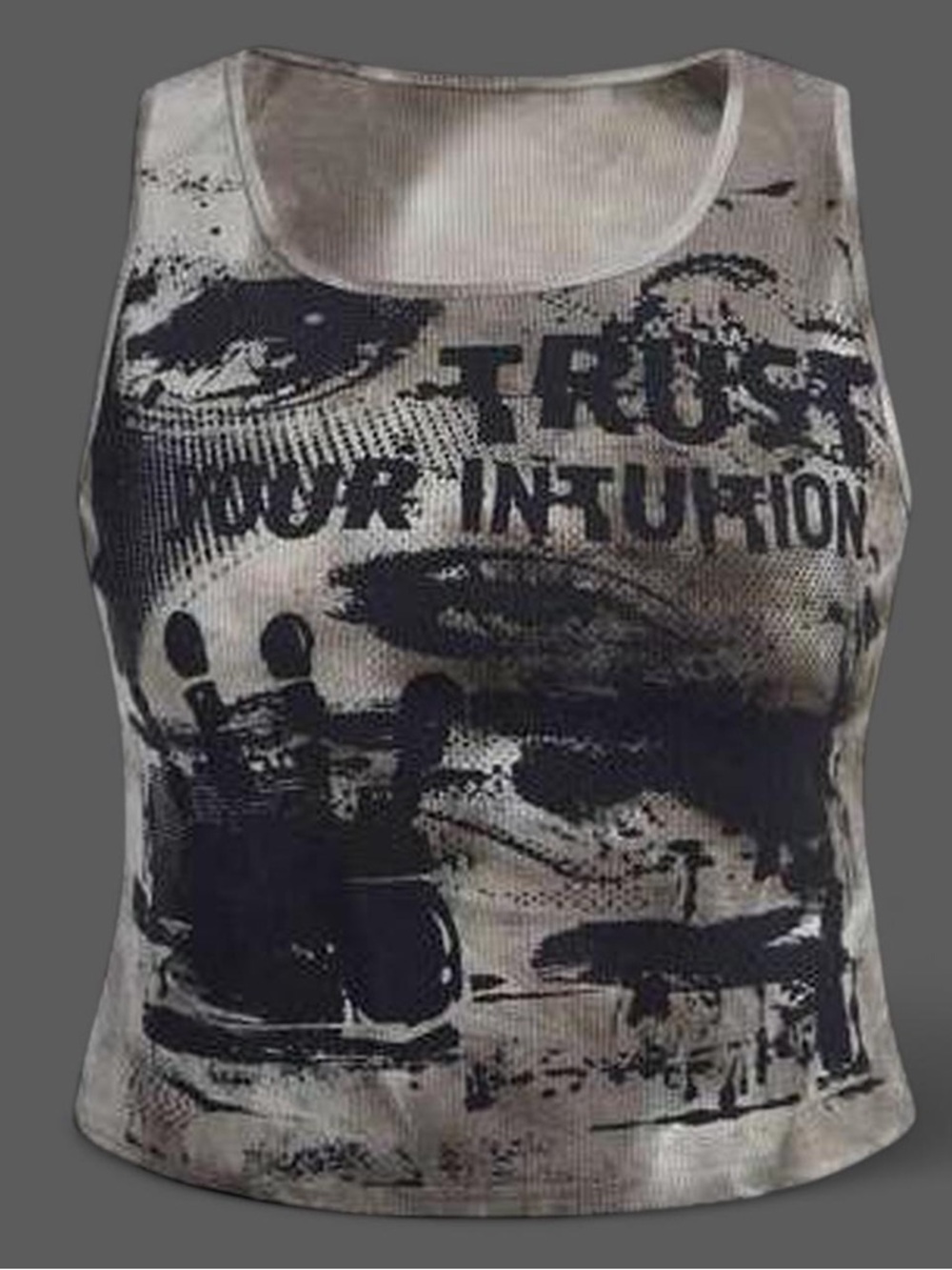 Graphic Black and Gray Tank Top - Women's Casual Crop